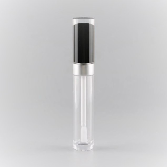 Black & Clear Lipgloss Container with Matt Silver Collar, 8ml - Click Image to Close