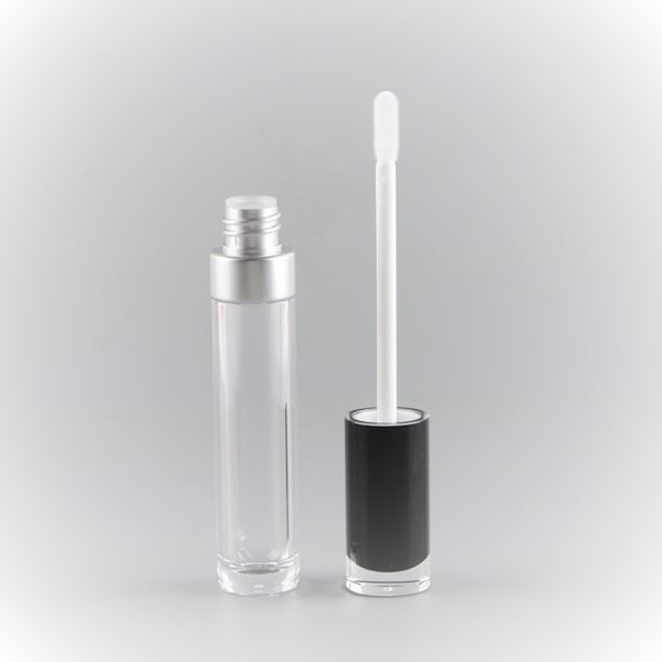 Black & Clear Lipgloss Container with Matt Silver Collar, 8ml - Click Image to Close