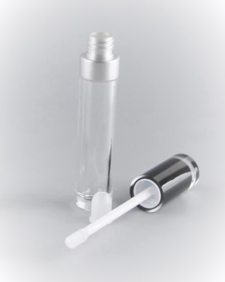 Black & Clear Lipgloss Container with Matt Silver Collar, 8ml