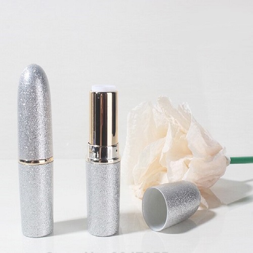 Matt Silver Glitter Lipstick Tube with Gold Trim, 12.1mm cup