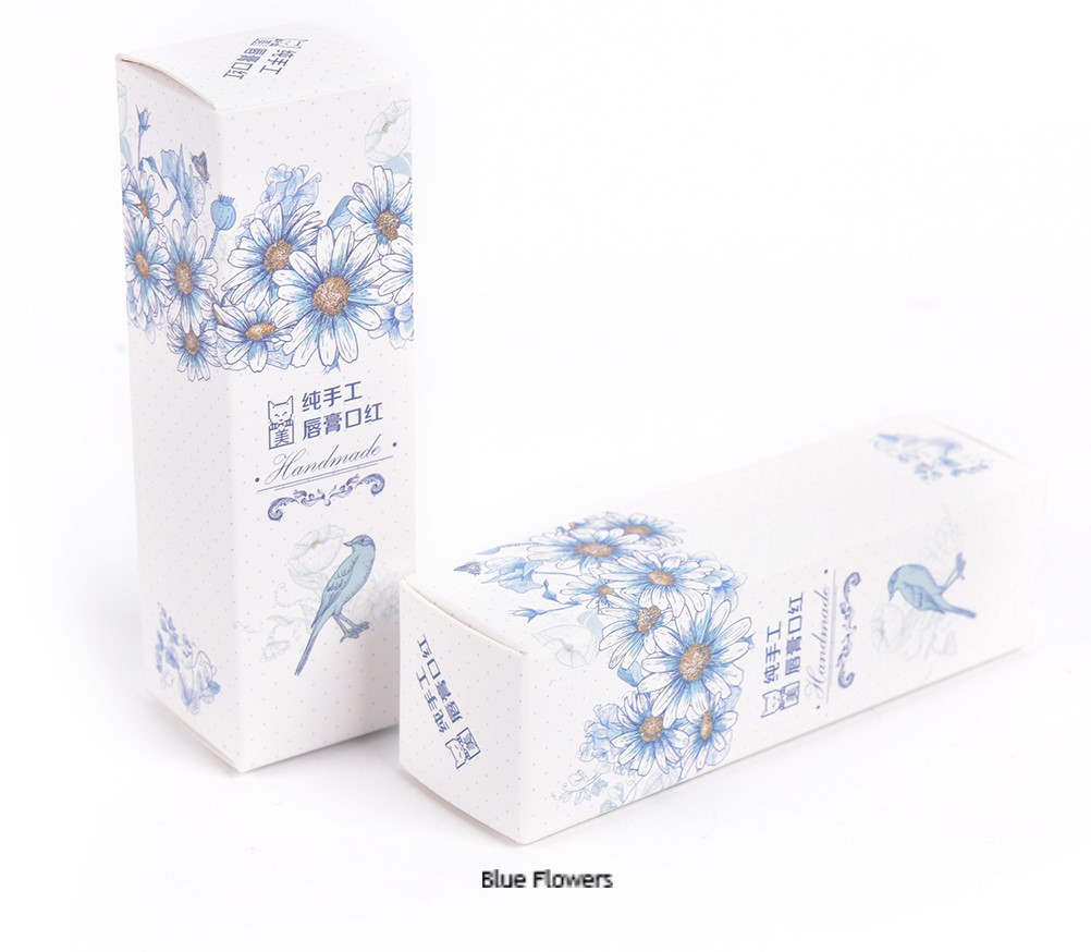 Lipstick Gift Box - White with Blue Flowers and Birds