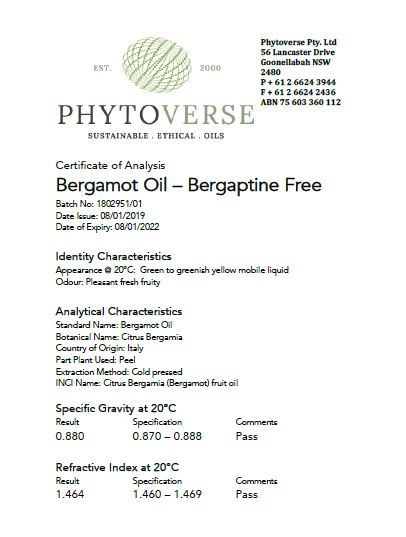 Bergamot Bergaptene Free Essential Oil Citrus bergamia - Click Image to Close