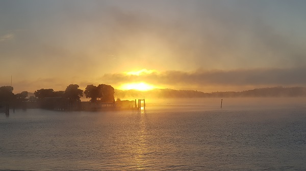 Waitangi Beach in mist