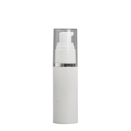 30ml White Airless Bottle with Pump with Silver Trim