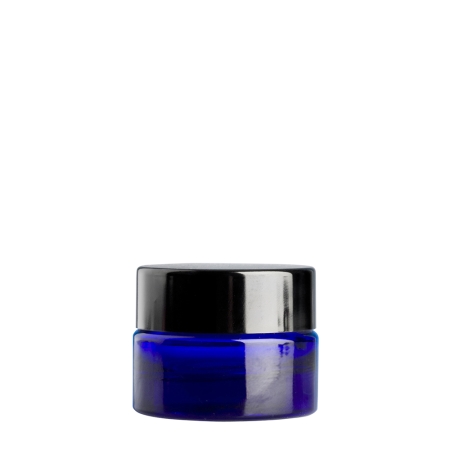 Blue Glass Cosmetic Pot 30ml with Black Wadded Cap - Click Image to Close