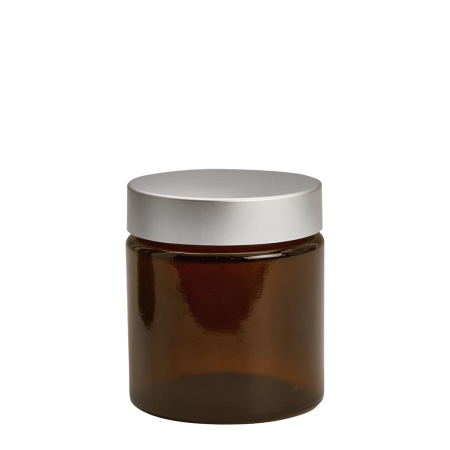 Amber Glass Cosmetic Pot 120ml with Brushed Aluminium Wadded Cap