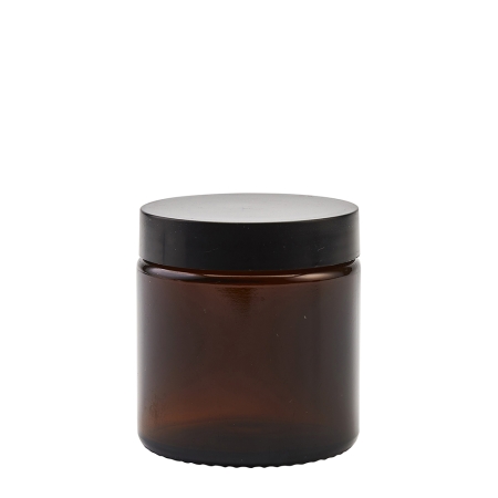Amber Glass Cosmetic Pot 120ml with Matt Black Wadded Cap - Click Image to Close
