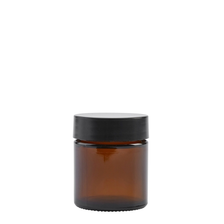 Amber Glass Cosmetic Pot 30ml with Matt Black Wadded Cap - Click Image to Close
