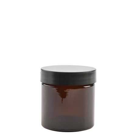 Amber Glass Cosmetic Pot 60ml with Matt Black Wadded Cap - Click Image to Close