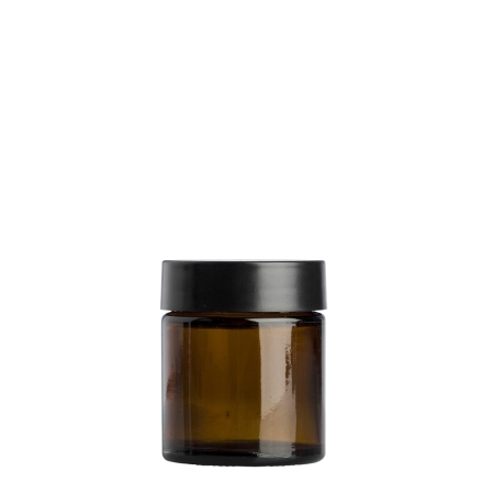 Amber Glass Cosmetic Pot 30ml with Shiny Black Wadded Cap - Click Image to Close