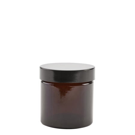 Amber Glass Cosmetic Pot 60ml with Shiny Black Wadded Cap