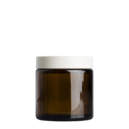 Amber Glass Cosmetic Pot 120ml with White Wadded Cap - Click Image to Close