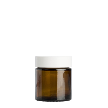 Amber Glass Cosmetic Pot 30ml with White Wadded Cap - Click Image to Close