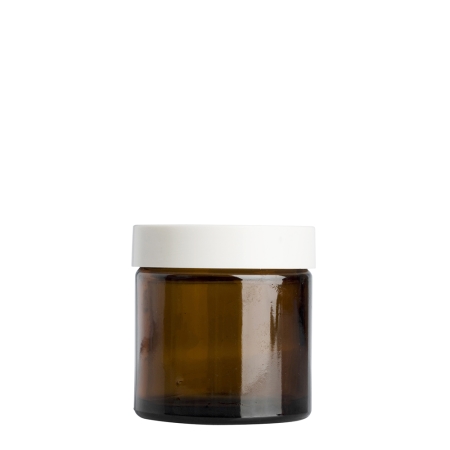 Amber Glass Cosmetic Pot 60ml with White Wadded Cap